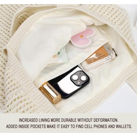 COOKOOKY Beach Bag with added lining Crochet Tote Bag for Women Aesthetic Shoulder Bag Handmade Knit Bag