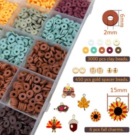 MIIIM Fall Clay Beads Kit for Bracelets Making, Heishi Beads for Friendship Bracelet, Thanksgiving Clay Charms and Gold Spacers for Jewelry Making, Crafts, Concert, Raves, Gifts