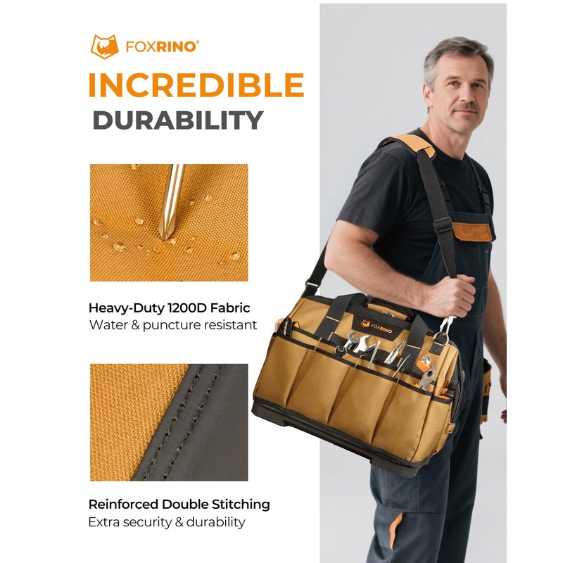 Foxrino Heavy Duty Tool Bag 16-Inch, 42-Pocket Portable Empty Tool