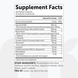 Micro Ingredients NAD+ liposomal para hombres, 180 cápsulas | Suplemento de resveratrol NAD 12 en 1 | Energía celular y envejecimiento saludable* | Al