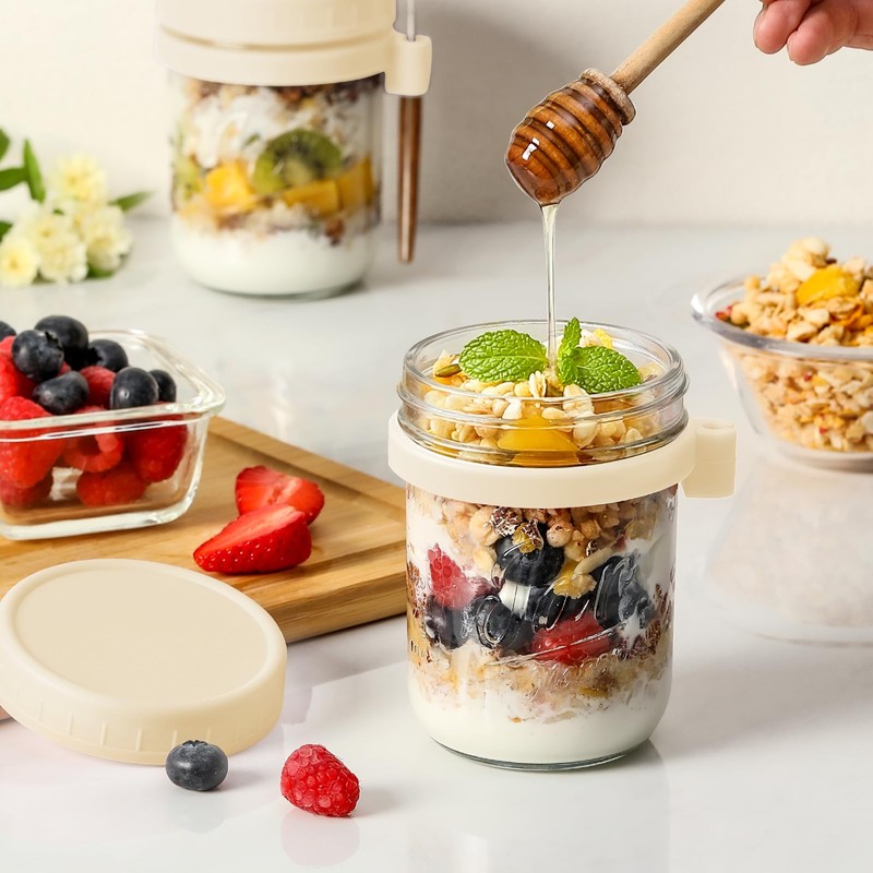 6 Pack Overnight Oats Containers with Lids and Spoons, 16