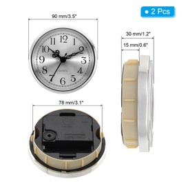 PATIKIL 3.5" 90mm Quartz Clock Insert, 2 Pcs Round Quartz Movement Miniature Clock Mini Arabic Numeral Clock Fit 78mm/3" Diameter Hole for Replacement Home, Silver Tone, Style 2
