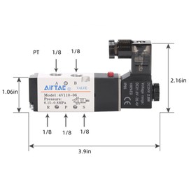 Solenoid Valve 1/8"PT Pneumatic AirTAC 4V110-06 Air 12V/24V/110V/220V Single Coil Pilot-Operated Electric 2 Position 5 Way Connection Type (4V110 PT1/8, AC110V)