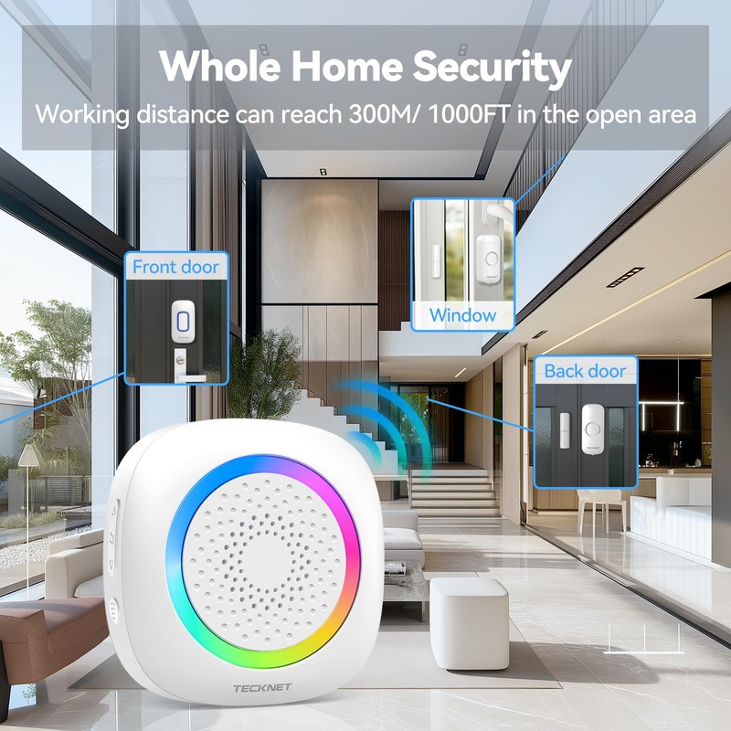 TECKNET Wireless Door and Window Open Sensor Alarm Chime, 1000Ft