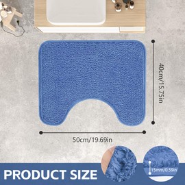 AUAUY Non-Slip Toilet Mat, U-Washable Toilet Rug with Cut-Out, Soft High Pile Toilet Mat, Microfibre Bath Mat - 50 x 40 cm (Blue)