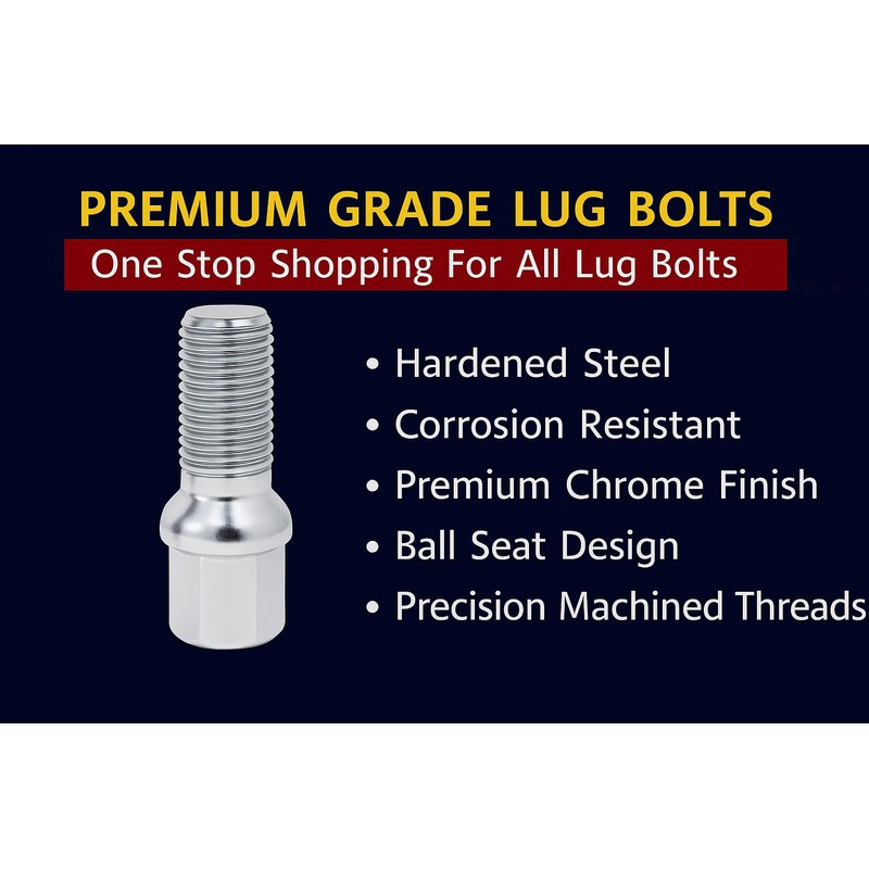 20 Pcs Lug Bolts Ball Seat 14x1.5 Thread 28mm Shank