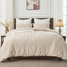 Simple&Opulence 100% Cotton Muslin Duvet Cover Set Queen Size 88x92”, 3 PCS Gauze Comforter Cover with 2 Pillow Shams, Ultra-Soft Breathable Textured Hand Stitching Bedding Quilts(Khaki, Queen)