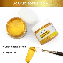 artme Acrylic Metallic Gold Paint, 100ml Gold Leaf for Art, Hand-crafts, Non-Toxic, Non-Fading, Ideal for Canvas, Wood, Fabric, Ceramic, Stone Craft Supplies