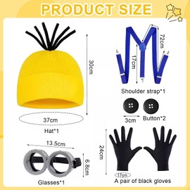 bechoanigel Carnival Costume Accessories Pack of 5, Film Cosplay Accessories Glasses Yellow Hat Gloves Strap Buttons Carnival Costume for Women Men Children Carnival Costume Accessories for Party