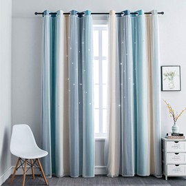 FANLI Ombre Rainbow Blackout Curtains for Kid Girls Bedroom Living Room Darking Stripe Double Layer Star Cut Out Wall Home Decor Gradient Grommet Window Curtains (Blue/Yellow, 52W x 72L)