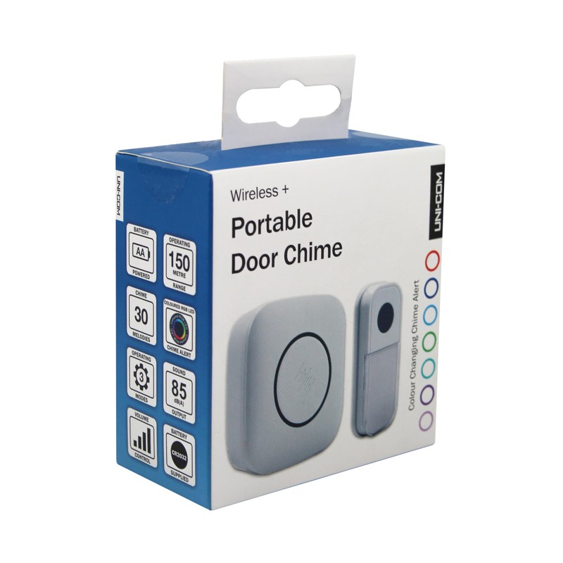 Uni-Com Wireless Portable Door Chime, 150m Operating Range, 30 Different
