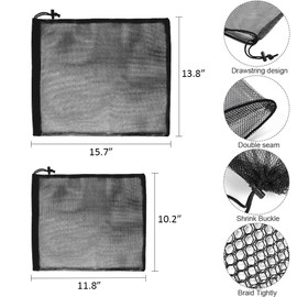 Drawstring Gym Bag Nylon Mesh Bag 13.8"X15.7", 10.2”X11.8” with Cord Lock Closure for Collecting Toys Travel Sports (4, Black)