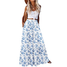 Hotouch Skirt Women's Long High Waist Skirts Elegant Maxi Skirt A-line Layering Drawstring Midi Casual Skirt Plain Skirt with Pockets, Z-Flower-B, S