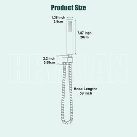 Heyalan SUS304 Stainless Steel Handheld Shower Wand High Pressure Luxury Shower Set High Flow Rectangle Hand Shower Spray with Wall Connector Holder and hose, Straight Style Matte Black