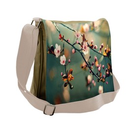 Ambesonne Japanese Messenger Bag, Pink Cherry Sakuras, Unisex Cross-body