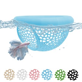 VOXGET Aquarium Floating Betta Fish Hammock Cave, 3D Printed Betta Shrimp Feeder & Hideout Cave Toys, Small Aquarium Feeding Ring Decor, Turtle Fish Tank Decorations Accessories (Blue,S)