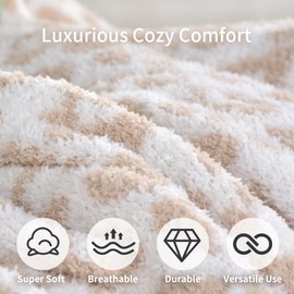JOOJA Wearable Blanket Super Soft Feather Yarn Blanket Shawl with Pockets Fuzzy Throw Blanket TV Blanket for Adults Teens for Couch Cheetah Beige 58"X64"