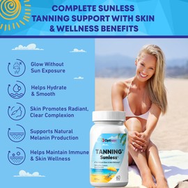 Optiwav Tanning Pills for Men Women - Self Tan Capsules That Work Fast Without Sun - Natural Oral Melanin Supplement Pill for Sunless Healthy Tan Golden Glow - Sugar-Free Gluten Free Vegan Non-GMO
