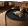 HofferRuffer Round Serving Tray 20'', Elegant Faux Leather Circle Ottoman