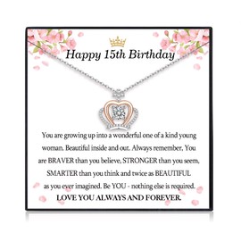 EPIRORA 15th Birthday Gifts, 15 Years Old Birthday Jewellery Presents for Daughter Granddaughter Niece Friend, 18" Dainty Cubic Zirconia Crown Pendant Necklace for Teen Women