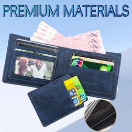 Mmgoqqt Mens Wallets Slim, 1PCS PU Leather for Men, 5 Credit Card Holders & ID Window & Coin Pocket & 2 Banknote Compartments, Minimalist Bi-Fold Wallets for Men, Blue