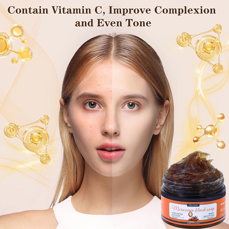 2 Pack Organic Moroccan Black Soap Soften Skin, Moisturizing Beldi