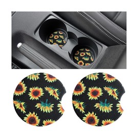 XINLIYA 2 Pack Car Coasters for Drinks Absorbent - 2.75 Inch Cute Car Cup Holder Coasters for Women, Removable Cup Holder Coaster for Your Car, Car Interior Accessories for Women & Girls (Style J)