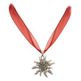 Costume Necklace Organza Ribbon with Rhinestone Edelweiss – Women's Dirndl Necklace, Organza Chain Edelweiss for Costume Blouse and Lederhosen, Dirndl Jewellery Crystal Stone for Oktoberfest (in