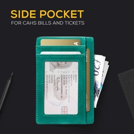 PIRNA Mini Leather Wallet with RFID Protection - Slim Wallet for Men and Women - Credit Card Holder Purse Small Wallet, Green Turquoise, Modern