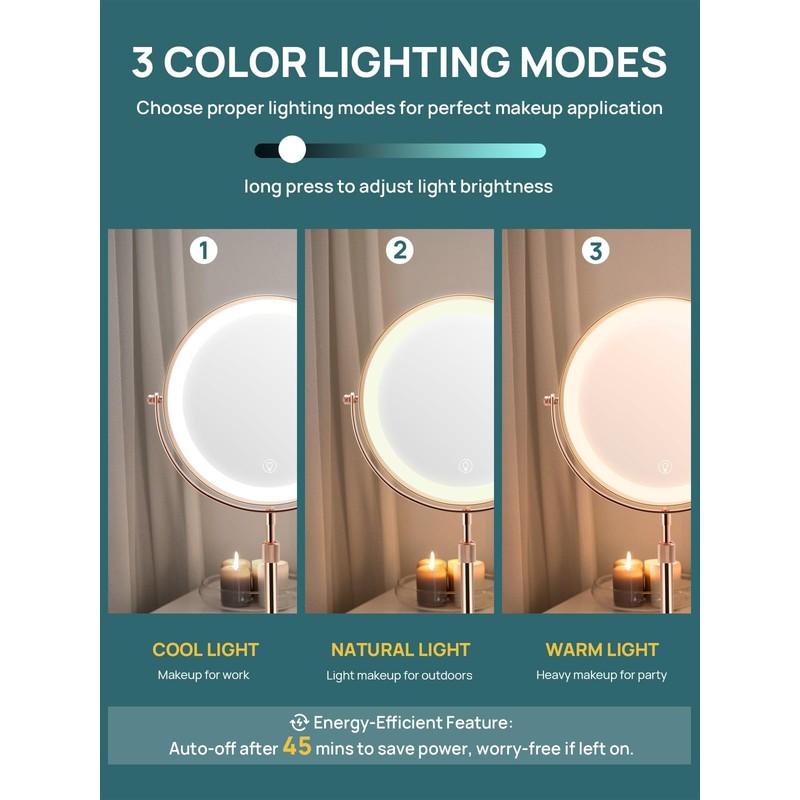 OMIRO 8.5 Inches Lighted Makeup Mirror with 3X/10X Magnifications, Double