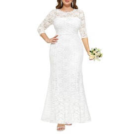 Plus Size Wedding Dress Bride White Lace Long Formal Mermaid Bridal Shower Maxi Elegant Prom Gowns with Sleeves Women