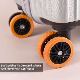DILUSILK 8 PCS Luggage Compartment Wheel Protection Cover,Latest Upgrade Carry On Luggage Covers,Travel Suitcase Wheel Cover,Anti Dust & Scratch Noise Reduction Wheels Protector(Orange)