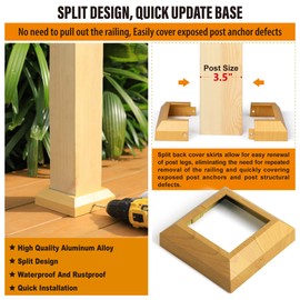 Wocepu 12 pcs 4"x4" (Actual: 3.5"x3.5") Aluminum Deck Post Base Cover, for Deck railings, Stairs, Patios, Porches Split Deck Post Skirt (Burlywood)