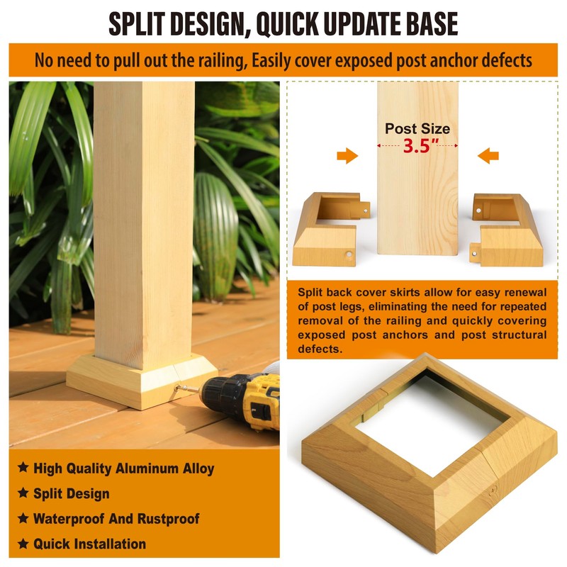 Wocepu 12 pcs 4"x4" (Actual: 3.5"x3.5") Aluminum Deck Post Base