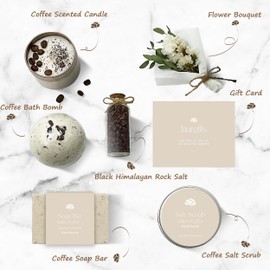 LaurGifts Birthday Gift for Women Coffee Scented Basket Set Box - Present for Any Coffee Lover, Coworker Bath Set Idea - Spa Gift for Friend Mom Wife Girlfriend