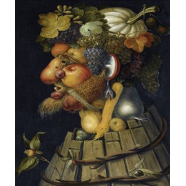 Canvas Autumn Weather Station Grapes Apples Pears Mushrooms Italian Painting By Giuseppe Arcimboldo Repro on Canvas 11" X 14" Image Size Shipped Rolled Up