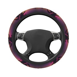Subily Beautiful Sunset Palm Tree Car Steering Wheel Cover, Universal Car Accessory Breathable Anti-Slip Elastic for Men Women
