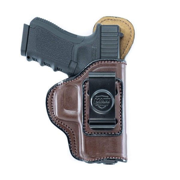 Maxx Carry IWB Leather Gun Holster for Springfield XDS 4 inch 9 mm, XDE 3.3 inch 9mm/.45ACP or 3.8 inch 9 mm | Walther PK380, Brown, Right Hand Draw