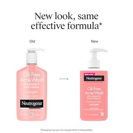 Neutrogena Limpiador facial para el acné libre de aceite con pomelo rosado, limpiador con vitamina C y ácido salicílico, tratamiento diario para el ac