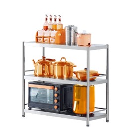 susunnus Stainless Steel Shelves 3 Tier Storage Shelves for Kitchen Garage Shelves Heavy Duty Shelving Metal Shelving Units and Storage Kitchen Industrial Storage Rack(with Guardrails)