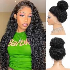 360 Full Lace Human Hair Wig Hidden Strap Deep Wave HD Lace Front GluelessWigs with Drawstring Natural Hairline Curly Human Hair Frontal Wigs for Black Women Natural Color 18 Inch