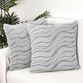 Fycyko Pack of 2 Faux Fur Throw Pillow Covers 45x45 cm Home Decorative Soft Plush Fluffy Velvet Cushion Covers 18X18 Inches Square Boho Neutral Pillowcases for Livingroom Sofa Bedroom - Gray