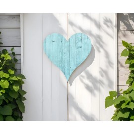 HomeRoots 12" Turquoise Reclaimed Wood Heart Wall Decor