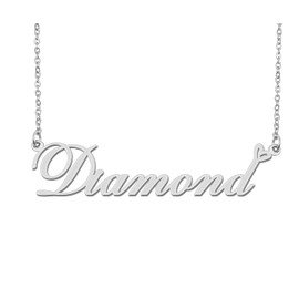 Silver Diamond Name Necklace Heart Charm Pendant Stainless Steel Mother Day Jewelry for Best Friends Familys 16"