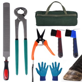Epidioxi 14-inchHorse Farrier Tool Kit - 7pcs, Carbon Steel Hoof Nipper, Rasp File, Hoof Trimmers, 2 Brushes, Storage Bag & Gloves for Horse, Goat, Pig, Donkey