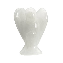 Ladeukoi Natural Gemstone Healing Crystal Prayer Guardian Angel Statue, Carving Bag Stone Figures Decoration, White Jade