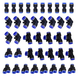 HUAZIZ Pack of 40 Pneumatic Connectors, Air Push Quick Attachments, Pneumatic Fittings Push in Quick Coupling Connector for Air Water Hose Connection, 4 mm: Y + L + T + I Type Combo