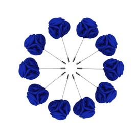 Sanrich Rose Boutonnières Men's Lapel Pins Satin Flower 10 Pack Groom Wedding Boutonniere Suit Brooch Outfit Accessories (royal blue)
