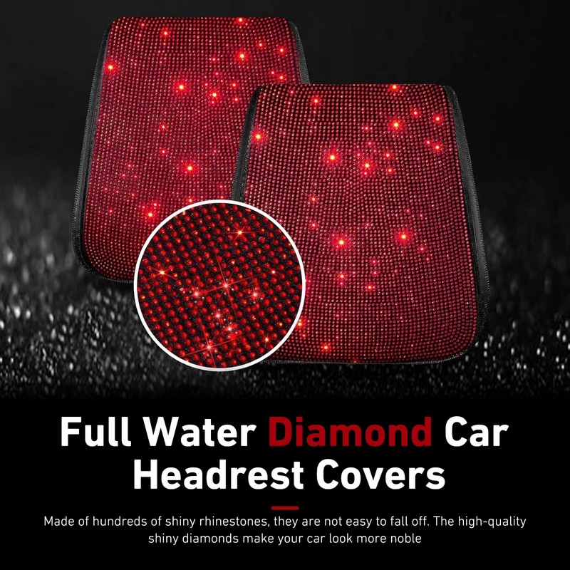 2 PCS Bling Car Headrest Covers, 10.23" x 13.77" Sparkling
