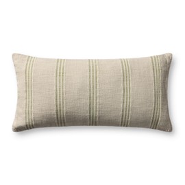 Loloi Magnolia Home by Joanna Gaines Lincoln Collection PMH0077 Natural/Green 12'' x 27'' Cover Only Pillow
